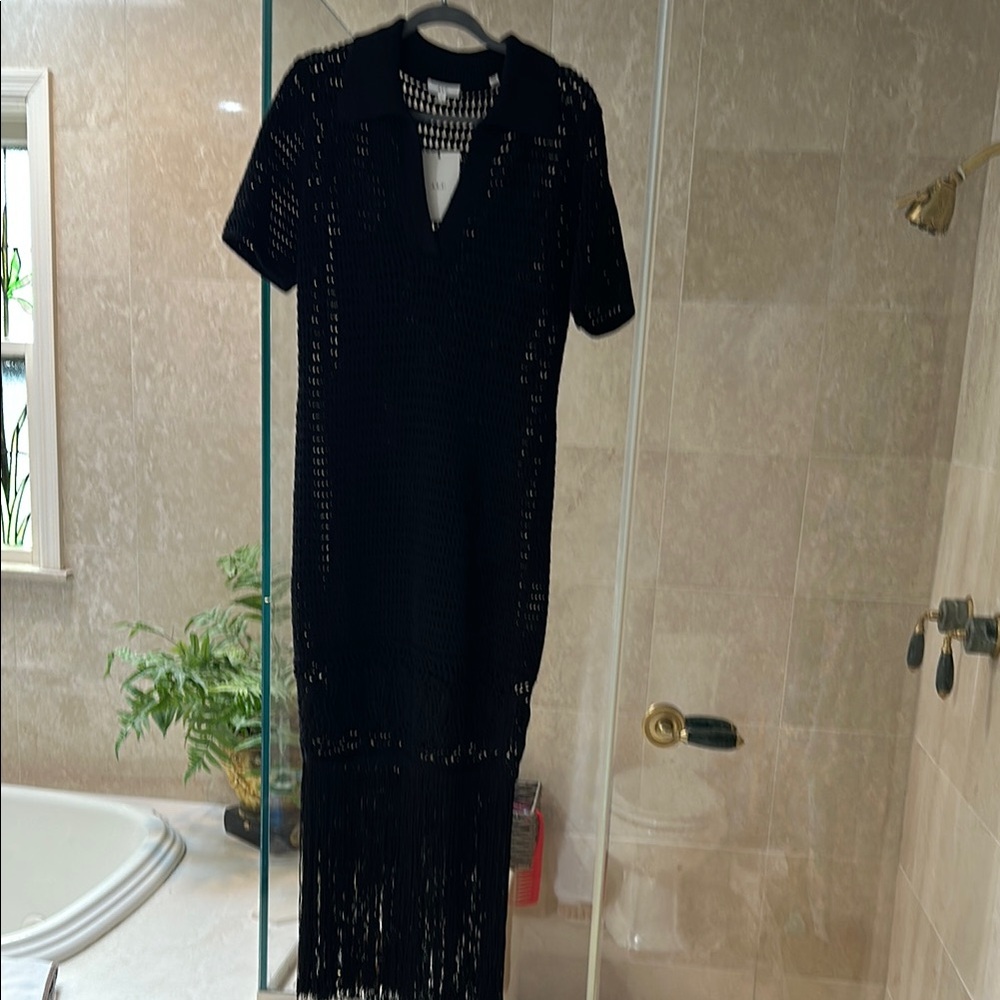 ALC Black Sheath Maxi Dress V-Neck Short Sleeve